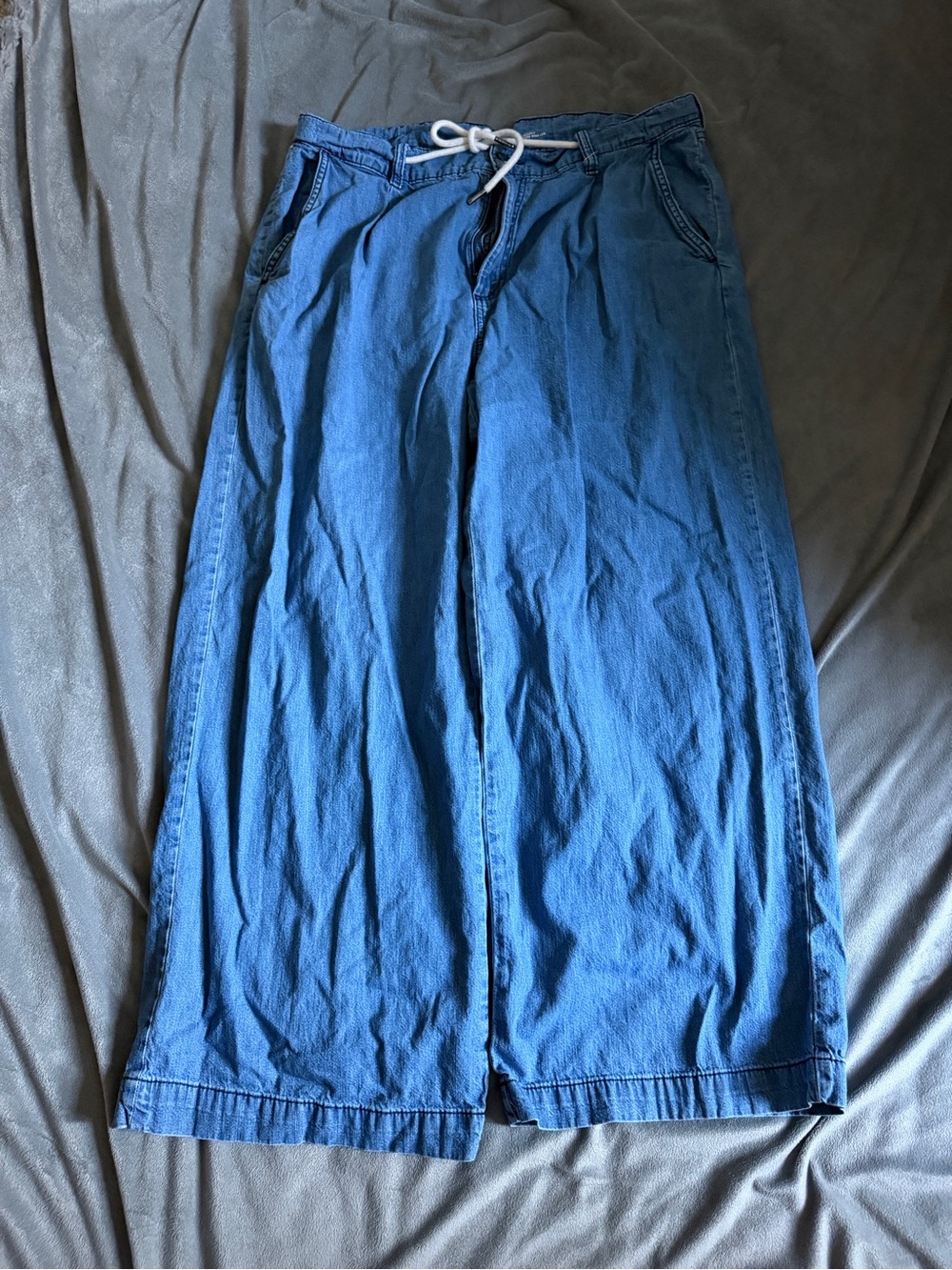 Blue Wide-Leg Drawstring Women's pants